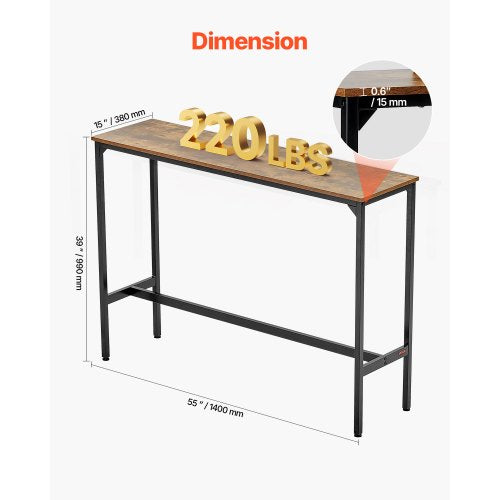 Bar Table Sturdy Metal Frame High Top Pub Table Narrow Long Kitchen