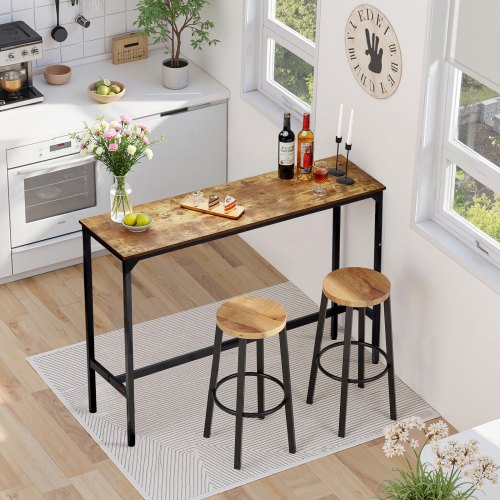 Bar Table Sturdy Metal Frame High Top Pub Table Narrow Long Kitchen