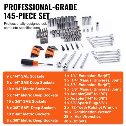 Mechanics Tool Set and Socket Set 14 and 38 Drive Deep and Standard