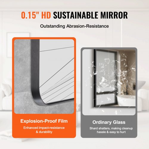 Wall Mounted Makeup Mirror 015 Thick 30 x 48 Mirror with Aluminium