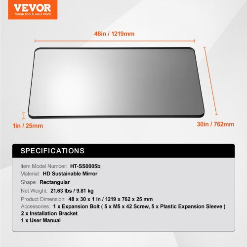 Wall Mounted Makeup Mirror 015 Thick 30 x 48 Mirror with Aluminium