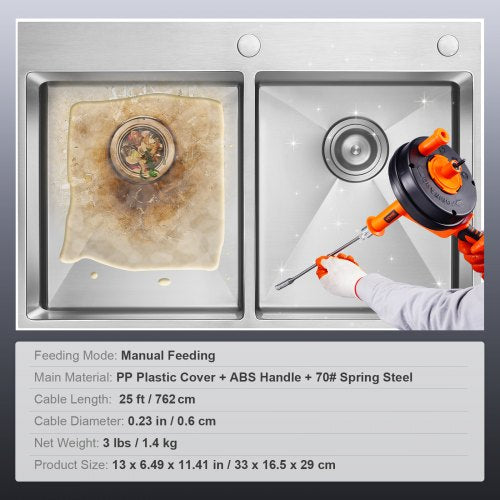 Drain Auger 25Ft Plumbing Snake with Drill Attachment Plumbers Snake Drain