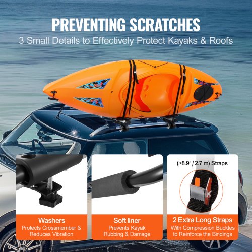Kayak Roof Rack 1 Pair JBar Soft Roof Rack Quick Folding Top Mount Tie