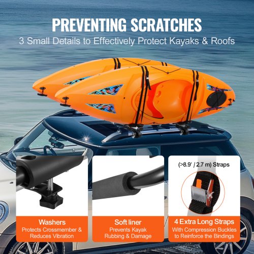 Kayak Roof Rack 2 Pairs JBar Soft Roof Rack Quick Folding Top Mount Tie
