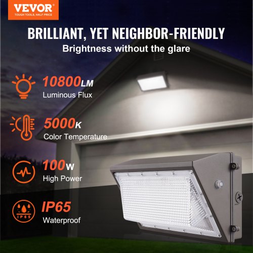 4PCs LED Wall Pack Lights 100W 10800LM 5000K Commercial Outdoor Lights