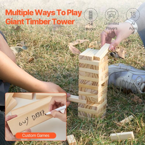 Tumbling Timber Toy 54 Blocks Tumble Tower Blocks Game Pine Wood Tumbling
