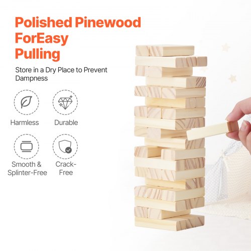 Tumbling Timber Toy 54 Blocks Tumble Tower Blocks Game Pine Wood Tumbling