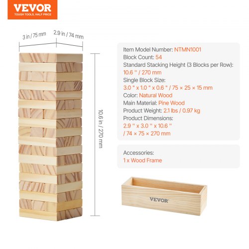 Tumbling Timber Toy 54 Blocks Tumble Tower Blocks Game Pine Wood Tumbling