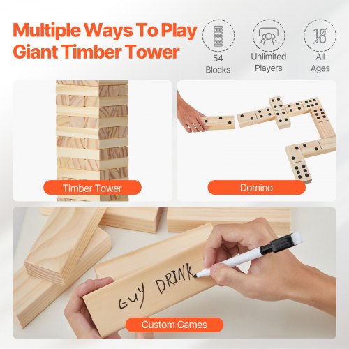Tumbling Timber Toy 54 Blocks Tumble Tower Blocks Game Pine Wood Tumbling