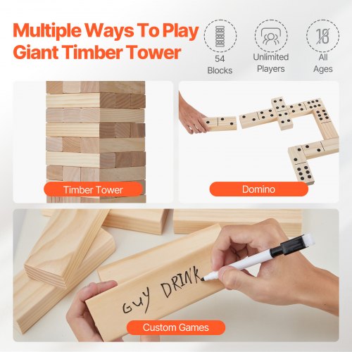 Tumbling Timber Toy 54 Blocks Large Tumble Tower Blocks Game Pine Wood