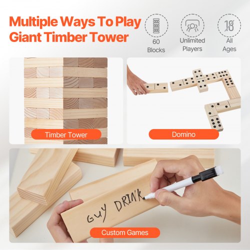 Tumbling Timber Toy 60 Blocks Giant Tumble Tower Blocks Game Pine Wood