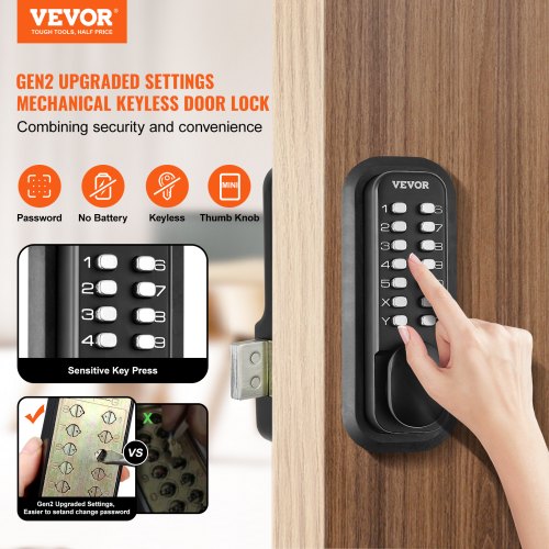 Mechanical Keyless Entry Door Lock 14 Digit Keypad Outdoor Gate Door Locks