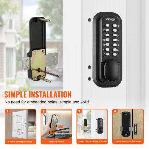 Mechanical Keyless Entry Door Lock 14 Digit Keypad Outdoor Gate Door Locks