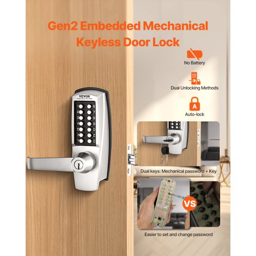 Mechanical Keyless Entry Door Lock 14 Key Mechanical Door Lock with Keys