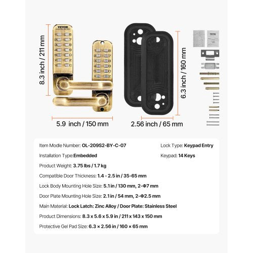 Mechanical Keyless Entry Door Lock 14 Key Mechanical Door Lock Mechanical