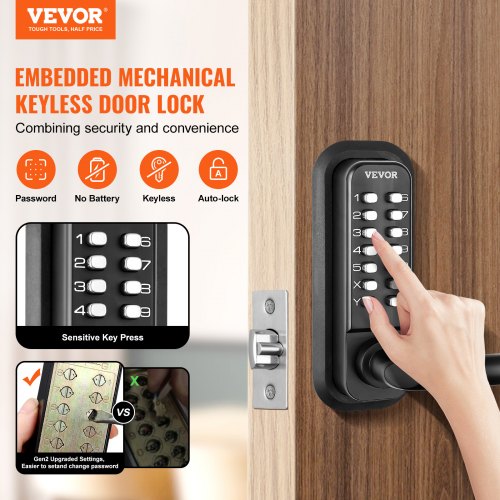 Mechanical Keyless Entry Door Lock 14 Digit Keypad Embedded Outdoor Gate