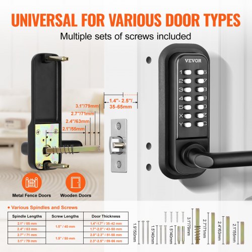 Mechanical Keyless Entry Door Lock 14 Digit Keypad Embedded Outdoor Gate