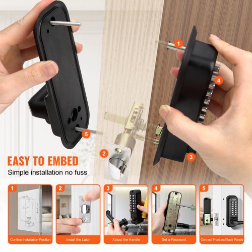 Mechanical Keyless Entry Door Lock 14 Digit Keypad Embedded Outdoor Gate