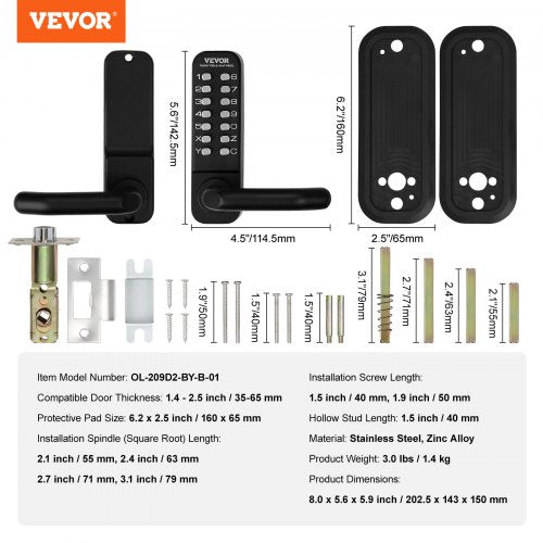 Mechanical Keyless Entry Door Lock 14 Digit Keypad Embedded Outdoor Gate