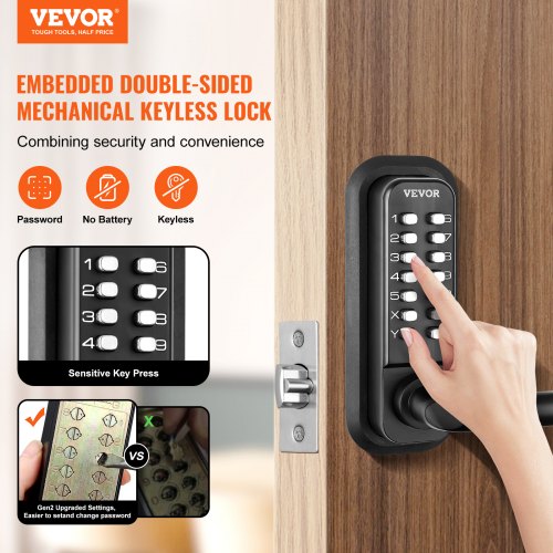 Mechanical Keyless Entry Door Lock 14 Digit Keypad Doublesided Embedded