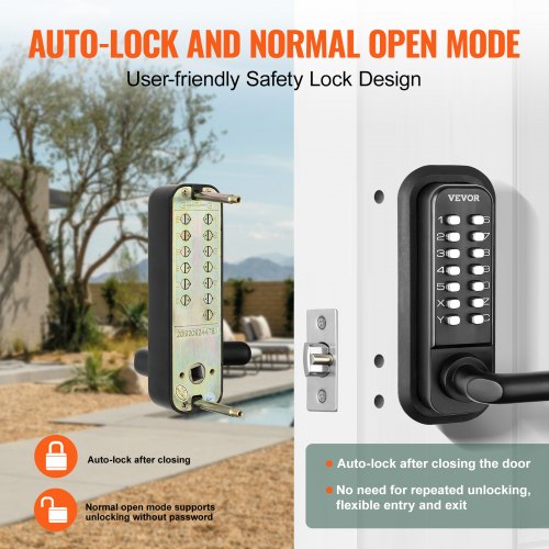Mechanical Keyless Entry Door Lock 14 Digit Keypad Doublesided Embedded
