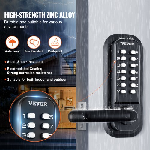 Mechanical Keyless Entry Door Lock 14 Digit Keypad Doublesided Embedded