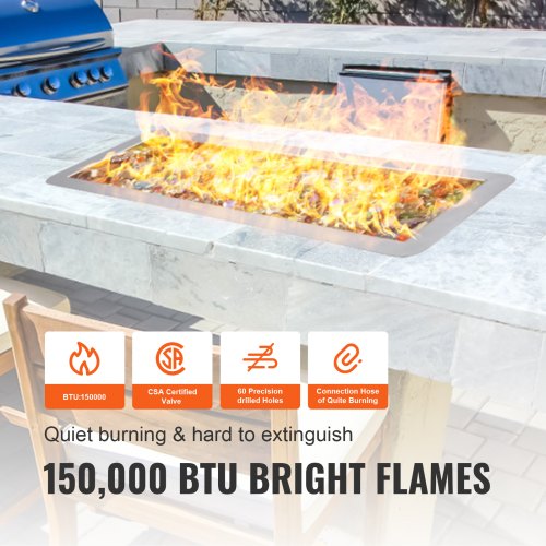 36 x 12 inch Dropin Fire Pit Pan Rectangular Stainless Steel Fire Pit