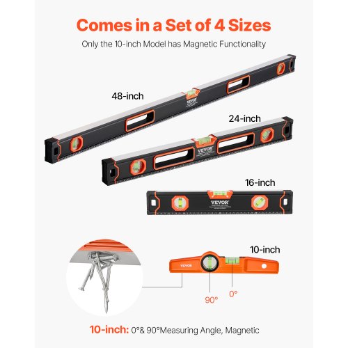 4Piece Torpedo Level 48241610 Inch Box Levels Set Fluorescent Light Up Bubble