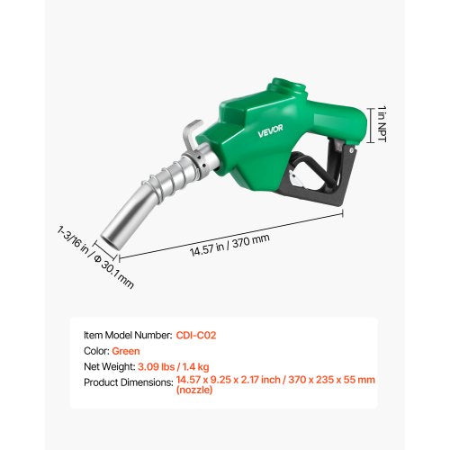 1 Inch NPT Automatic Fuel Nozzle Max Flow Rate 216 GPM Auto Shut Off