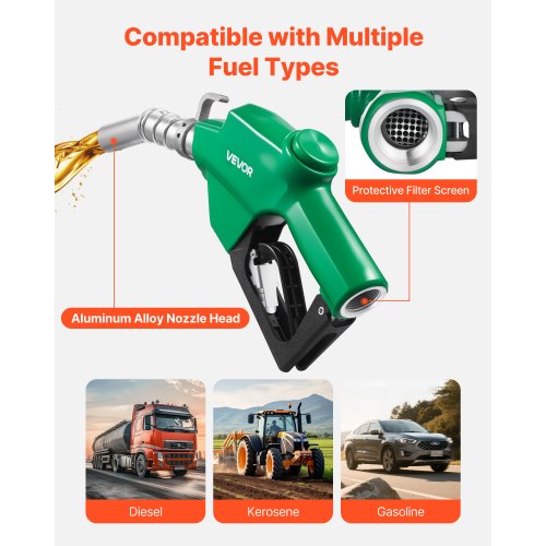 1 Inch NPT Automatic Fuel Nozzle with Swivel Max Flow Rate 216 GPM Auto