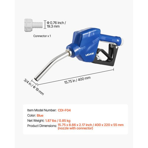 34Inch Barb Diesel Exhaust Fluid Nozzle Max Flow Rate 116 GPM Auto Shut
