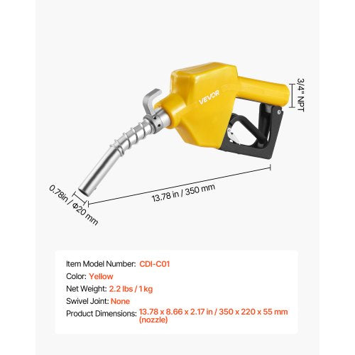 34Inch NPT Automatic Fuel Nozzle Max Flow Rate 118 GPM Auto Shut Off 1