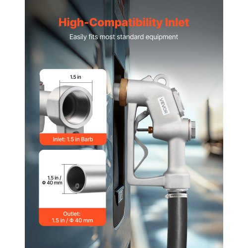 1.5 Inch Barb Automatic Fuel Nozzle with Swivel Max Flow Rate 37 GPM Auto