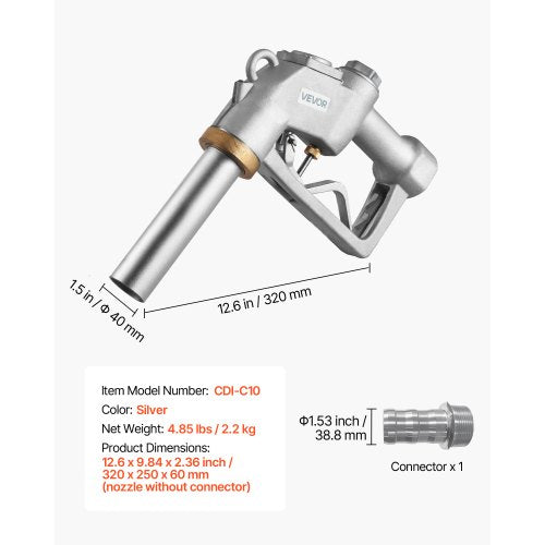 1.5 Inch Barb Automatic Fuel Nozzle with Swivel Max Flow Rate 37 GPM Auto