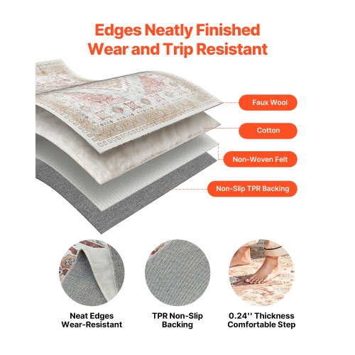 Area Rug 9 x 12 ft Large Washable Rug NonSlip and TearResistant Soft