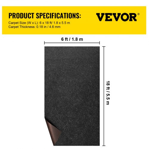 Boat Carpet 6 ft x 18 ft Marine Carpet for Boats Waterproof Black Indoor