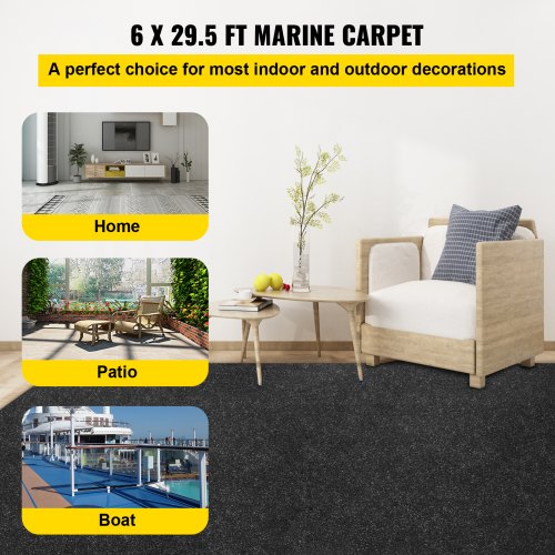 Boat Carpet 6 ft x 29.5 ft Marine Carpet for Boats Waterproof Black Indoor