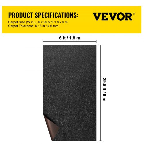 Boat Carpet 6 ft x 29.5 ft Marine Carpet for Boats Waterproof Black Indoor