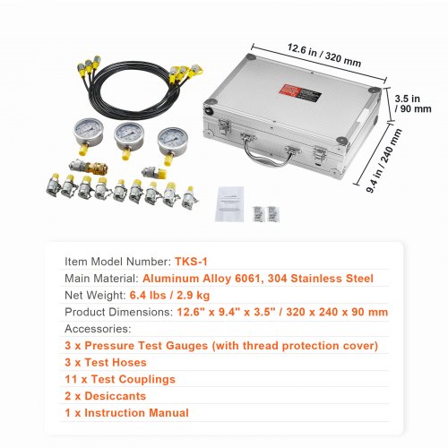 Hydraulic Pressure Test Kit 250400600bar 3 Gauges 11 Test Couplings 3