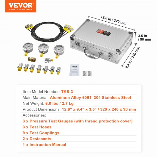Hydraulic Pressure Test Kit 250400600bar 3 Gauges 9 Test Couplings 3