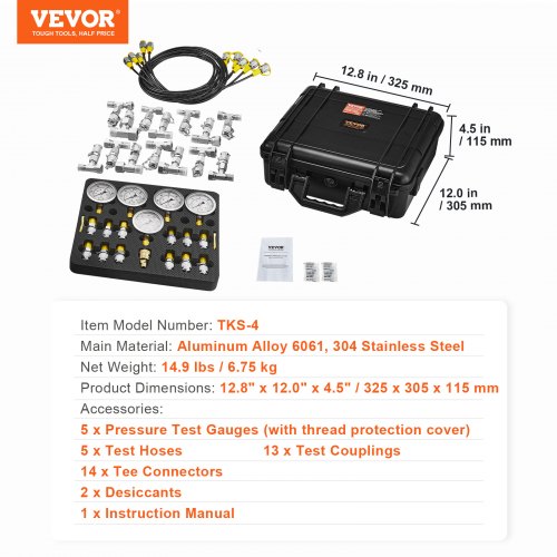 Hydraulic Pressure Test Kit 10100250400600bar 5 Gauges 13 Couplings 14