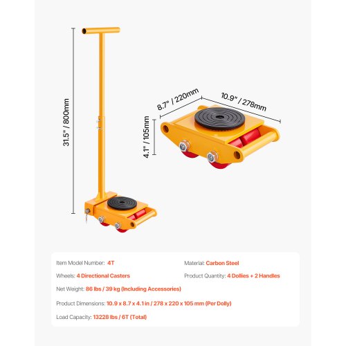 Machine Skate 6T Machinery Skate Dolly 13228 lbs Machinery Moving Skate
