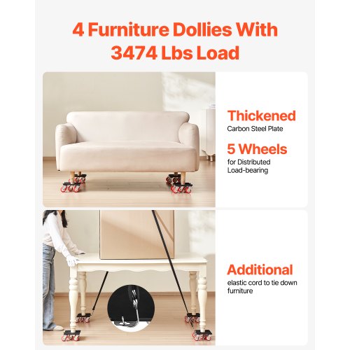 Furniture Dolly Maximum Load 3474 lbs Heavy Duty Furniture Movers with 5