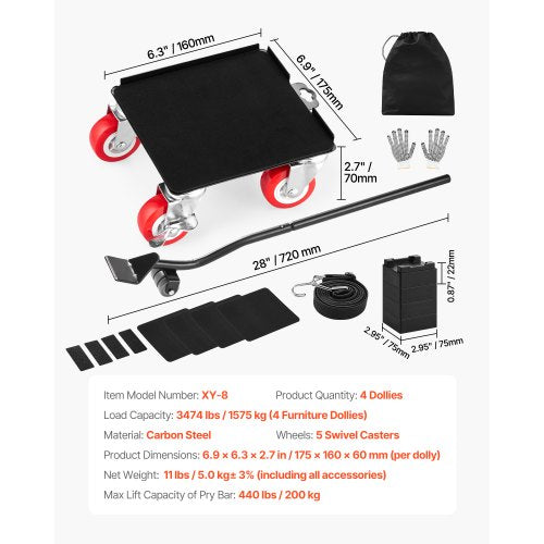 Furniture Dolly Maximum Load 3474 lbs Heavy Duty Furniture Movers with 5