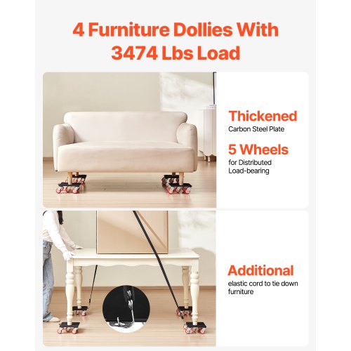 Furniture Dolly Maximum Load 3474 lbs Heavy Duty Furniture Movers with 5