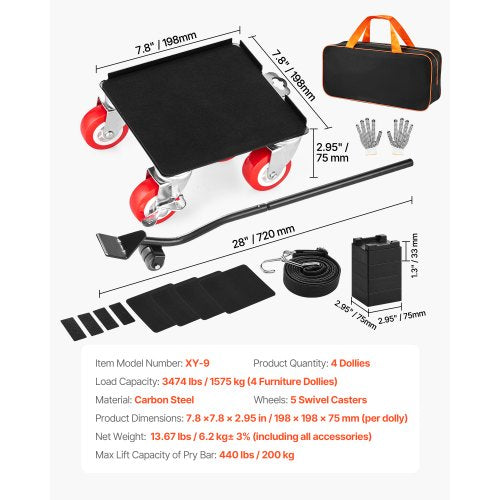 Furniture Dolly Maximum Load 3474 lbs Heavy Duty Furniture Movers with 5