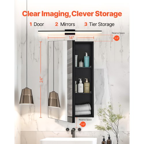 Medicine Cabinet 14 x 24 inches Medicine Cabinet for Bathroom with Mirror