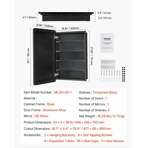 Medicine Cabinet 20 x 30 inch Medicine Cabinet for Bathroom with Mirror