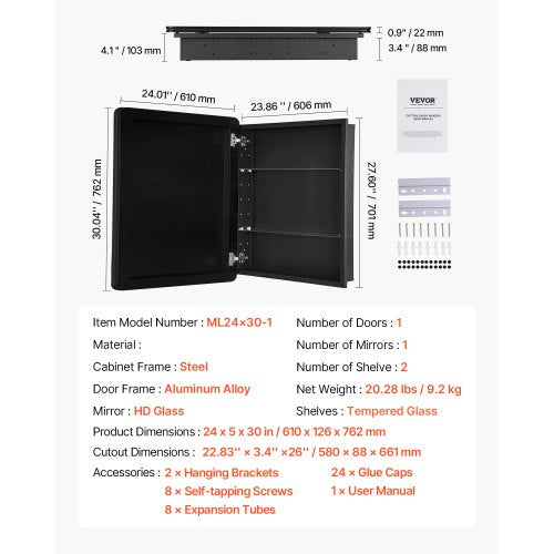 Medicine Cabinet 24 x 30 inch Medicine Cabinet for Bathroom with Mirror