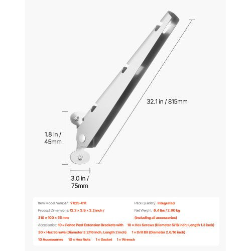 Barbed Wire Arm 10 Packs 12.2 in Fence Post Extender Flat or Surface